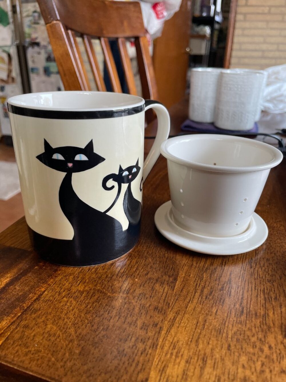 Never Used! Rare HUESNBREWS Black Cats Mug Cup, Strainer & Lid FULL SET. - Picture 2 of 11